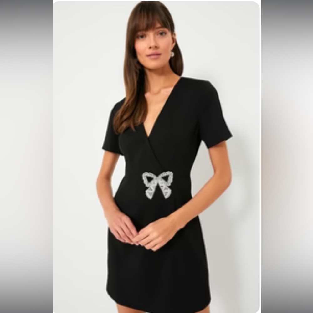 Tuckernuck Black Beaded Amal Mini Dress with Silver Bow